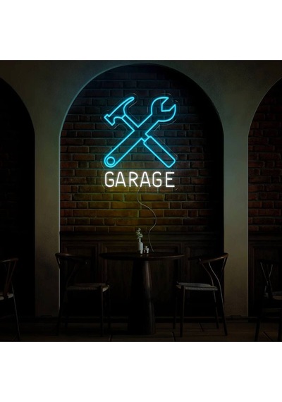 Garage Yazılı Ve Şekilli Neon Tabela Beyaz
