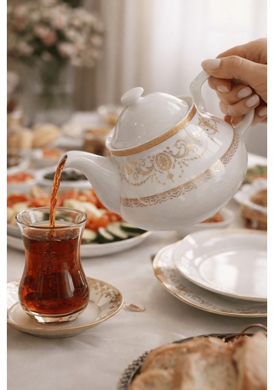 Sırma Desen Porselen Demlik 650 Ml Üst Demlik Beyaz