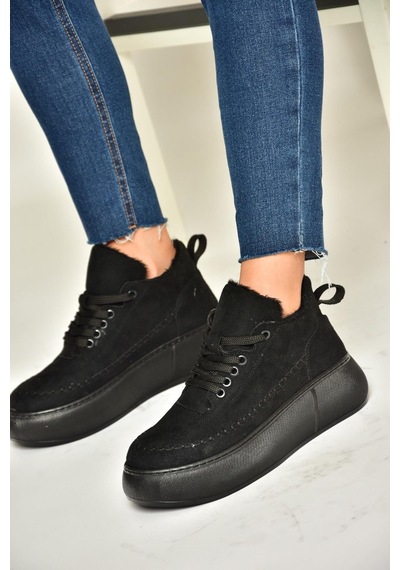 Fox Shoes T811845302 Siyah Süet Kalın Tabanlı Kadın Ayakkabı Siyah-süet Siyah