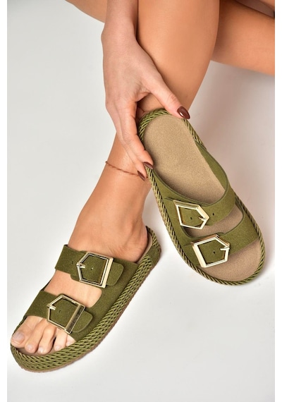 Fox Shoes U596030202 Haki Süet Kadın Terlik Haki-süet Haki