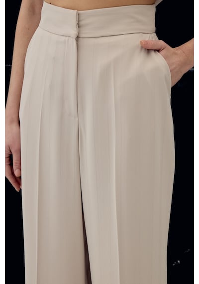 Sateen Anna Çizgili Pantolon - Bej-137091 Bej