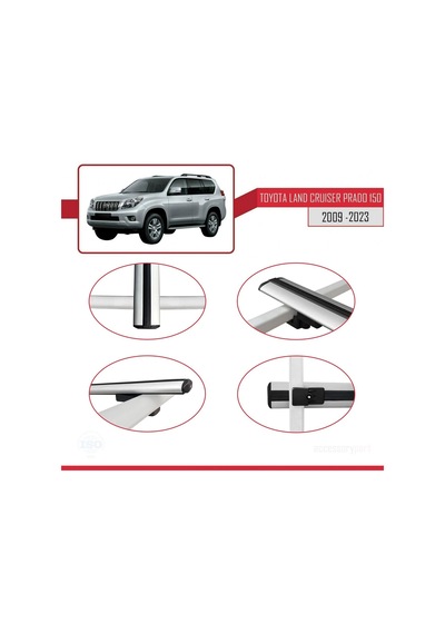 Toyota Land Cruiser Prado J150 2009-2023 Arası İle Uyumlu Basic Model Ara Atkı Tavan Barı Gri 3 Adet