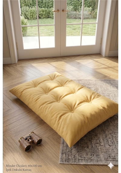 Düğme Desenli Kapitone Yer, Sedir Ve Palet Minderi 60x100 Cm Sarı Sarı