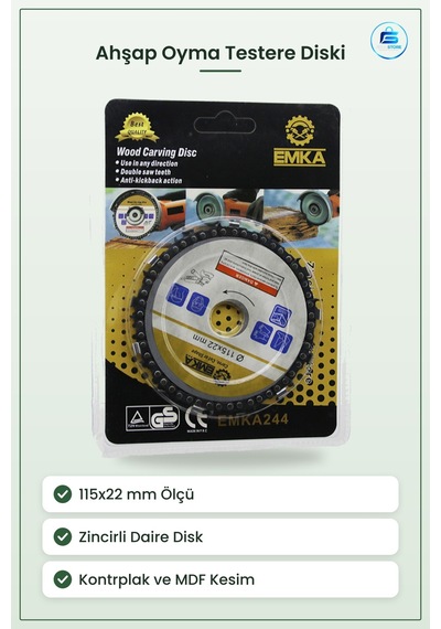 Ahşap Oyma Testere Diski 115x22 Mm Zincirli Daire Bahçe Açılı Taş