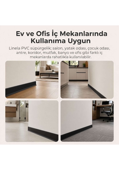 Linela Suya Dayanıklı Pvc Süpürgelik 8 Cm - Siyah - Lnl412