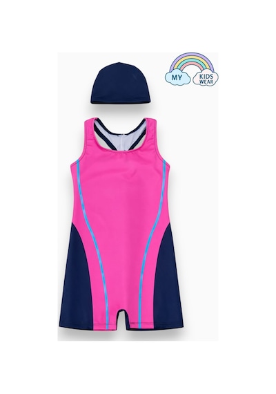 My Kids Wear Kız Çocuk Deniz Yüzücü Mayoları 5-16 Yaş 12605 Pembe - Lacivert