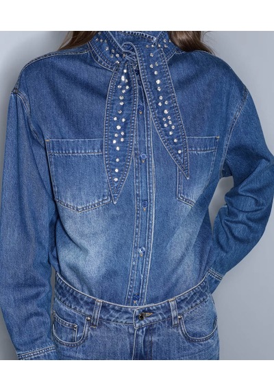 İpekyol Çıkarılabilir Fularlı Denim İndigo Kadın Gömlek Iw6260025145