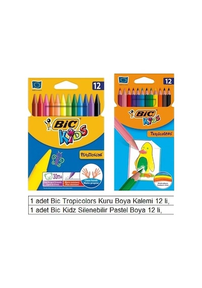 Okul Bic Boya Seti Kuru Boya, Pastel Boya 2 Li Çok Renkli