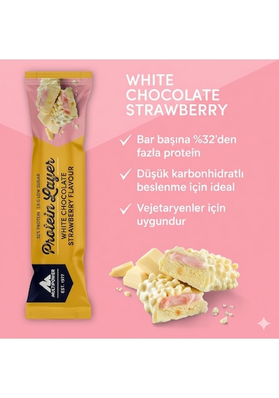Multipower Protein Layer Bar 18 Adet Beyaz Çikolata & Çilek Aromalı Protein Bar