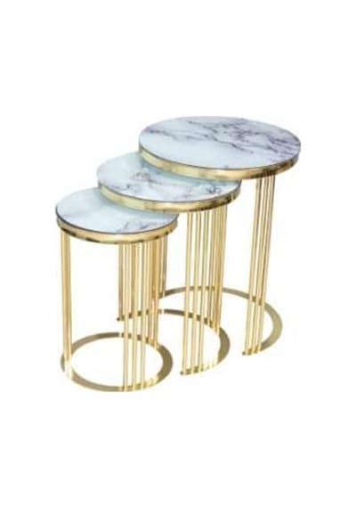 Brc C Zigon Sehpa 3'Lü 1070 Beyaz Mermer Desen Gold Parlak Piri