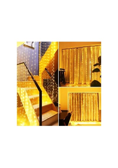 Peri Telli Perde Led Işık Kumandalı 300 Ledli 3 X 3 Metre Usb'li 8 Animasyonlu Günışığı Yıld Gün Işığı