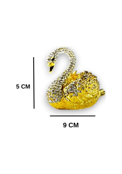 Zarif Taşlı 2'li Kuğu Figürü Dekoratif Hediyelik Biblo 9x5 CM Gold