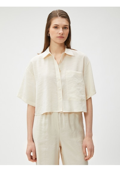 Koton Oversize Crop Gömlek Cepli Kısa Kollu Modal Karışımlı Bej 3sak60007pw 3SAK60007PW063 Ekru