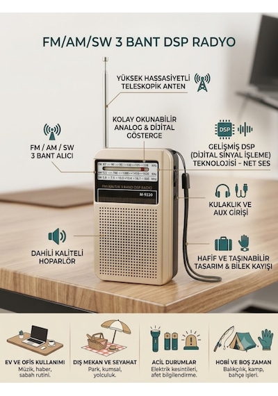 Şarjlı Cep Radyosu Fm Am Sw 3 Bant Dsp Çipli Deprem Çantası İçin Küçük El Radyosu