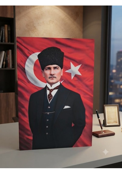 Tablo 60x90 & 40x60 Cm Büyük Orta Boy Ofis Ve Salon Hediyelik Duvar Aksesuarı Atatürk1881 Siyah