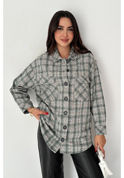 Asprin Fashion Çift Cep Ekose Gömlek Yeşil Yeşil