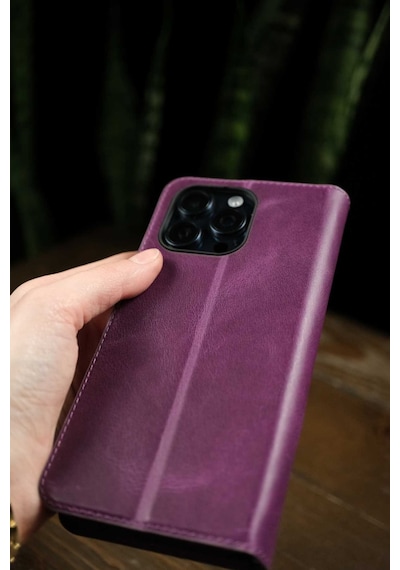 Oppo A6t Hakiki Deri Cüzdanlı Kapaklı Kaliteli Lüks Cüzdan Kılıf Mor