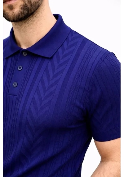 Erkek Yazlık Triko Tişört Kısa Kol Polo Yaka Düğmeli T-shirt - Lacivert