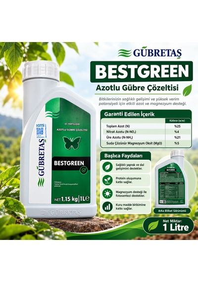 Gübretaş Bestgreen %25 Azot + %5 Magnezyum İçeren Sıvı Gübre: 1 Litre 1 L