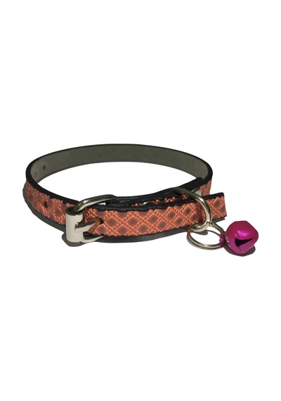Pembe Renk Nokta Desen Derili 1 CM Metal Kilit Tokalı Zilli Kedi