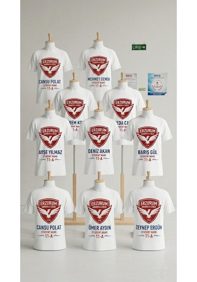 Hediye Okullara Özel Logolu Baskılı Öğrenci Tişörtü Toptan T-shirt 10'lu Paket Kendin Tasarla Kuruma/kişiye Özel Beyaz