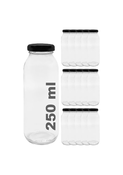Afracam Meyve Suyu, Limonata Şişesi Şeffaf 250 Ml Metal Kapaklı Boş Cam Şişe 15 Adet