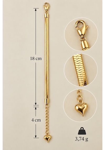 Sertifikalı 316l Çelik Kalp Uçlu Yılan Zincir Gold Bileklik & Kalpli Ayıcık Premium Hediye Seti Altın