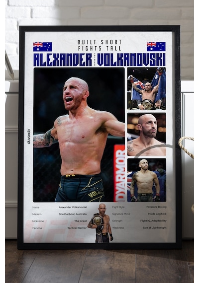 Alexander Volkanovski Ufc Siyah Ahşap Çerçeveli Poster, Dekoratif Dövüş Duvar Tablosu