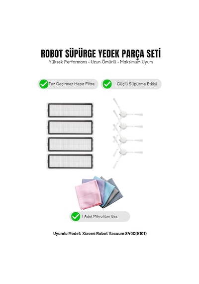 Robot Vacuum S40c E101 İle Uyumlu 4 Yan Fırça 4 Filtre 1 Temizlik Bezi 6.0