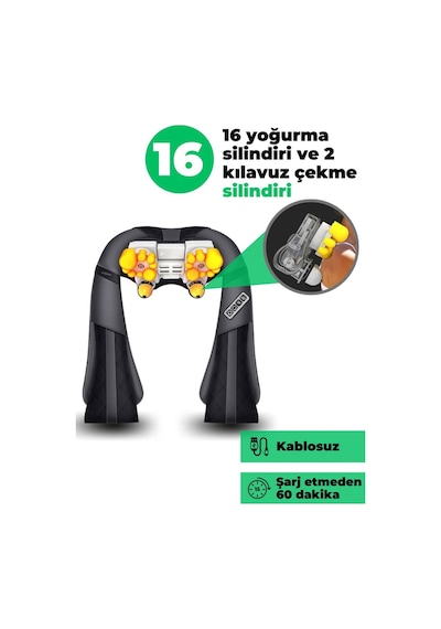 2025 Şarjlı Boyun - Sırt - Omuz-Bel Masaj Aleti -Ayak Masajı -Vücut Masaj Yastığı Siyah