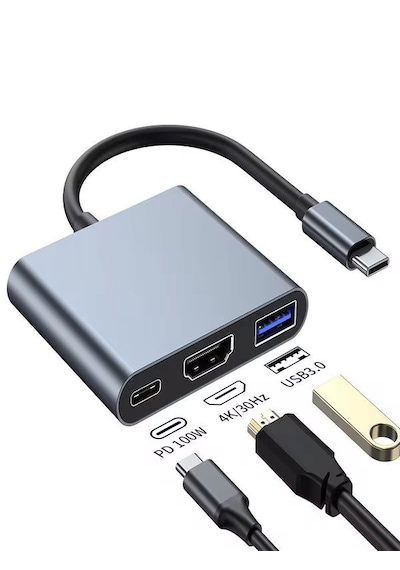 Fh-7 3'ü 1 Arada Usb-c Hub: Usb 3.0, Pd 100w Type-c, 4k/30hz Ultr