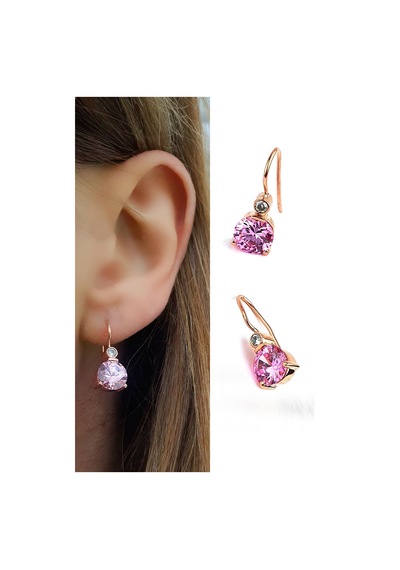 Pembe Zirkon Taşlı 925 Ayar Gümüş Rose Küpe