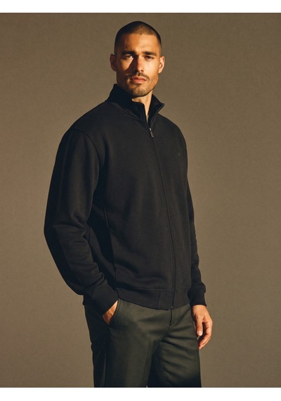Maccali Erkek Siyah Büyük Beden Pamuklu Fermuarlı Sweatshirt