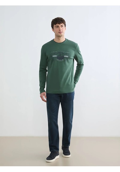 Lc Waikiki Yeşil Bisiklet Yaka Baskılı Erkek Sweatshirt