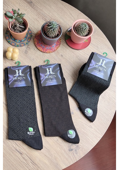 Heren Socks Heren Bambu 3'lü Asorti Hışır Kağıtlı Erkek Royal Soket , Burun Dikişsiz, Yıkamalı Bej - Gri - Siyah