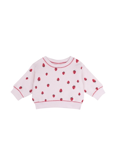 Antebies Organik, Pembe Çilek Desenli, Jakarlı Manşetli Kız Bebek Sweatshirt Tayt Takımı