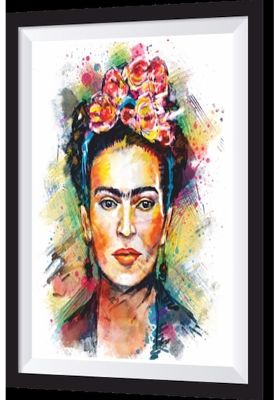 frida kahlo çizim sanatsal çerçeve görünümlü ahşap tablo