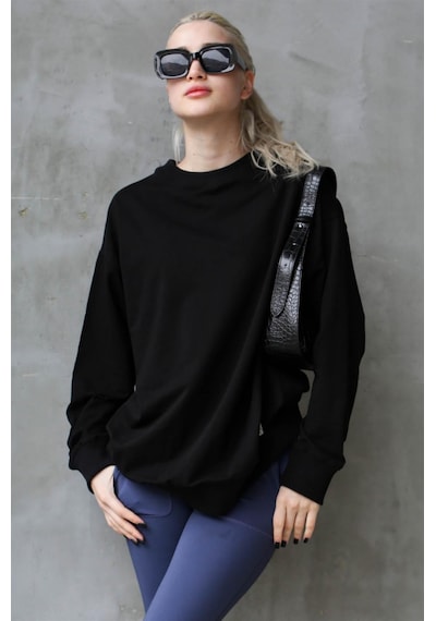 Madmext Siyah Basic Oversize Kadın Sweatshirt Mg1686 Siyah