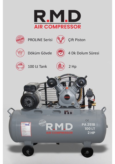 R.m.d Kompresör PA251B 100 Lt 2 Kafa 8 Bar 2 Hp Pistonlu Hava Kompresörü