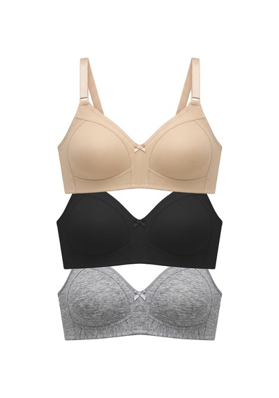 Cottonill Bra - Fiora Büyük Beden Balensiz Pamuklu Ayarlanabilir Askılı Kadın Sütyen 3'lü Paket Çok Renkli