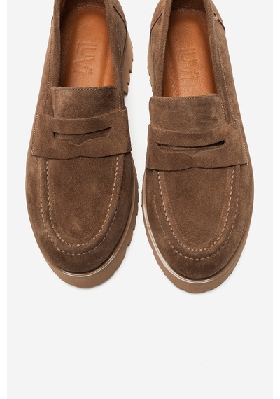 Luvi Shoes Vıonel Toprak Süet Hakiki Deri Kadın Loafer Ayakkabı