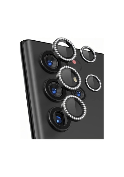 Samsung Uyumlu Galaxy S25 Ultra Taşlı Metal Kamera Lens Koruyucu Set Siyah