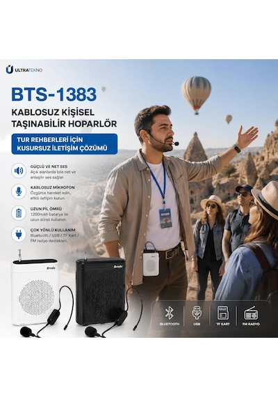 Kablosuz Mikrofonlu Rehber Amfisi 3" Subwoofer Hoparlör Bluetooth Fm Usb Tf Kart Destekli Hoparlör