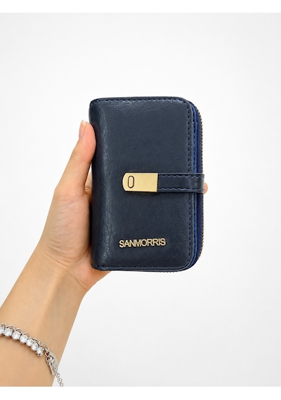 Sanmorris Kadın Gold Detaylı, Şık Ve Kullanışlı Çok Bölmeli Cüzdan Lacivert