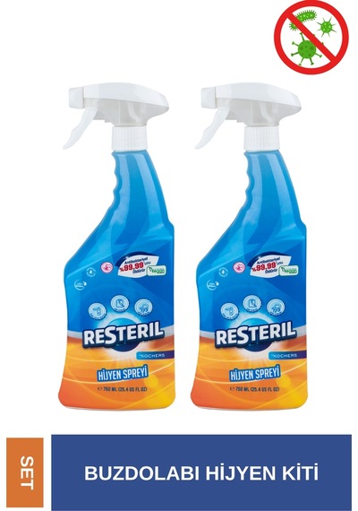 Resteril Doğal Alkolsüz Dezenfektan Yüzey Hijyen Spreyi 2 x 750 ML
