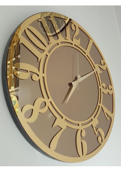 Ayna Denizi Golden Latin Bronze Model Altın Bronz Renk 50 CM Dekoratif Aynalı Duvar Saati Altın