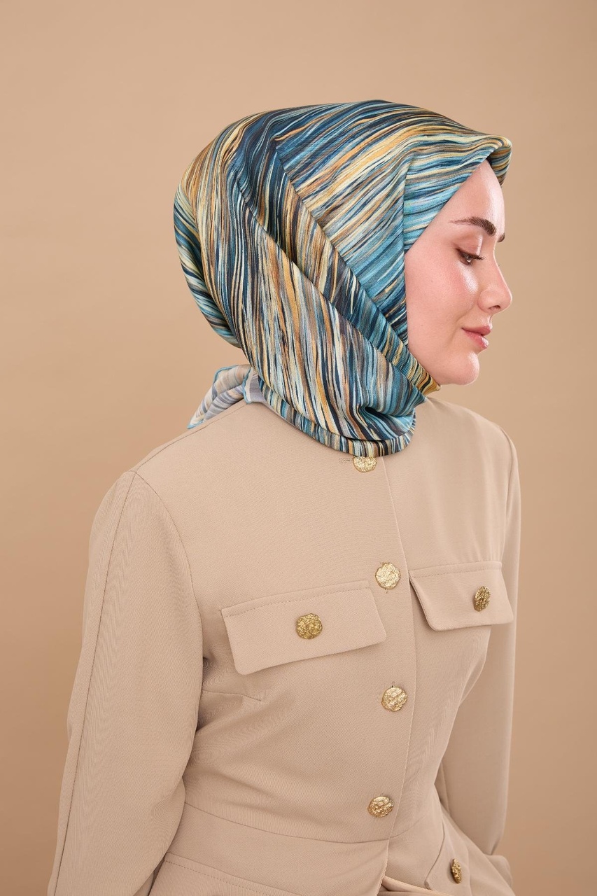 Silk Home Tivil Saf İpek 11484 - 34 Yeşil Krem Çizgi Desen yeşil