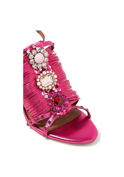 Kurt Geiger Jewel Fringe 90 Lüks Topuklu Deri Sandalet Topuklu Ayakkabı Pembe 39