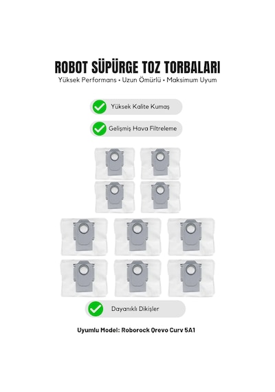 Roborock Qrevo Curv 5a1 İle Uyumlu 10'lu Toz Torbası 21.0