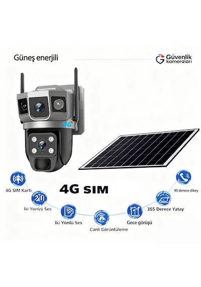 6mp Ultra Hd 4g Sım Kamera Çift Görüntü, Gece Renkli Vizyon, Güneş Enerjili, İnsan Algılama
